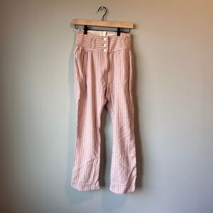 Free People Striped High Waist Button Pink Pants Womens Size 2 XS